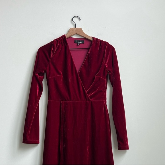 Lulus Silver Screen Burgundy Velvet Long Sleeve Midi Dress Small Holiday Party - Picture 4 of 13